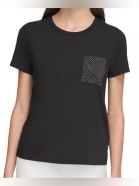 New DKNY black cotton/modal studded pocket short sleeve shirt 3X 3XL women’s